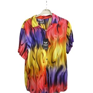 Short sleeves shirt - blue and fire flame